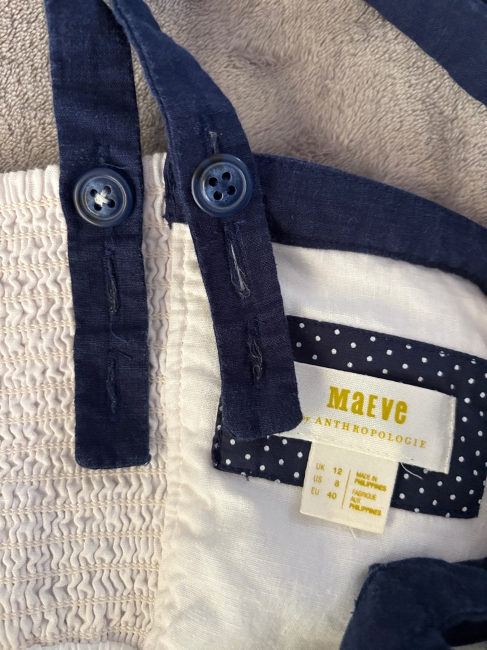 Maeve Strappy Button-Front White Midi Button-Front Dress with Navy Straps Sz 8 - Picture 10 of 16